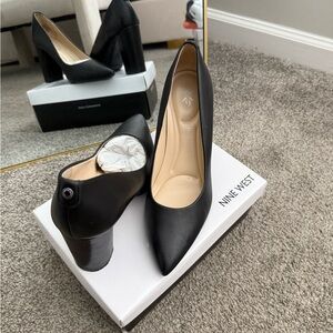 Nine West Black Pointed Block Heel Pumps